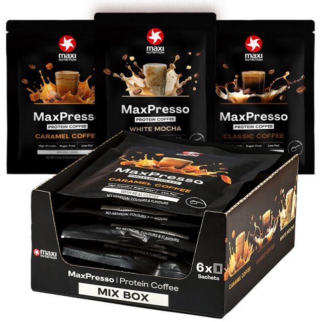 maxinutrition-maxpresso-protein-coffee-mixbox-packshot-mit-einzelsachets-im-hintergrund