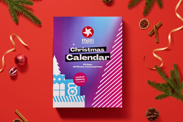 maxinutrition fitness food adventskalender verpackung von oben fotografiert