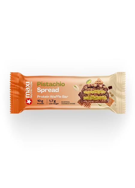 maxinutrition protein waffle bar pistachio spread packshot freigestellt